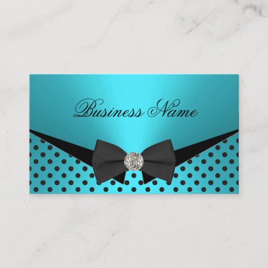 Elite Business Blauwgroen Blue Polka Dots Bow Stro Visitekaartje (Voorkant)