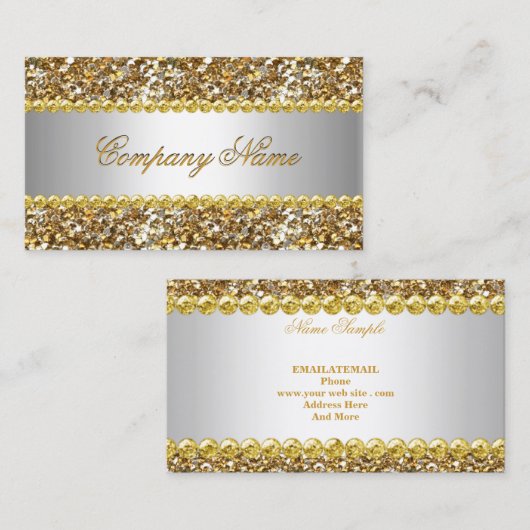 Elite Business Gold Silver Diamond Glitter 4 Visitekaartje (Voorkant / Achterkant)