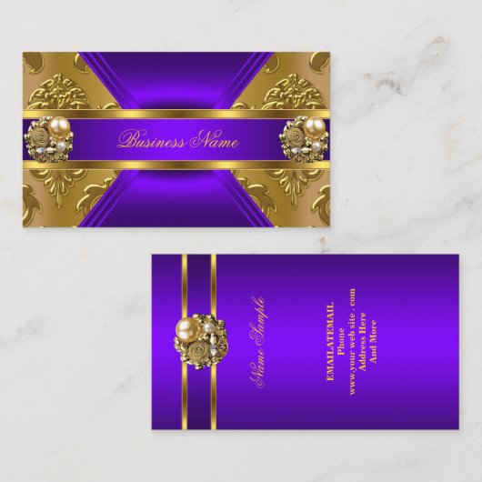 Elite Business Paarse Gold Elegant Damask Jewel Visitekaartje (Voorkant / Achterkant)