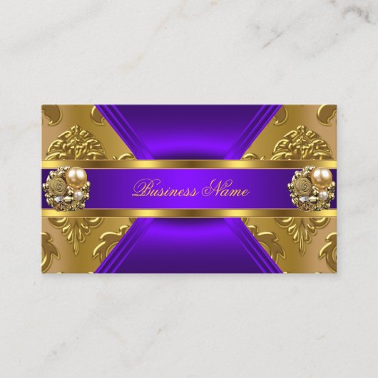 Elite Business Paarse Gold Elegant Damask Jewel Visitekaartje (Voorkant)