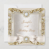 Elite Cream Gold Diamond Bow Damask Birthday Party Kaart (Voorkant)