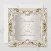 Elite Cream Gold Diamond Damask Birthday Party Kaart (Achterkant)