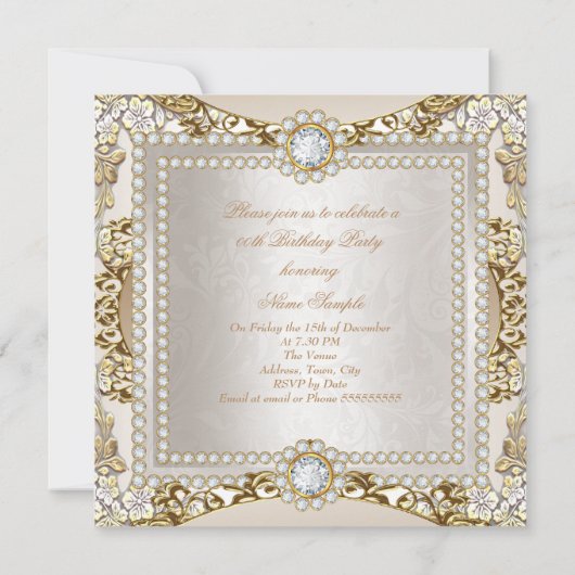 Elite Cream Gold Diamond Damask Birthday Party Kaart (Achterkant)