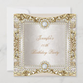 Elite Cream Gold Diamond Damask Birthday Party Kaart (Voorkant)