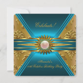 Elite Damask Blauwgroen Blue Gold Floral Party 2 Kaart (Voorkant)