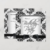 Elite Damask Silver Black White Birthday Party Kaart (Voorkant / Achterkant)