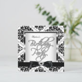 Elite Damask Silver Black White Birthday Party Kaart (Staand voorkant)
