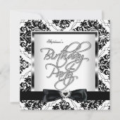 Elite Damask Silver Black White Birthday Party Kaart (Voorkant)