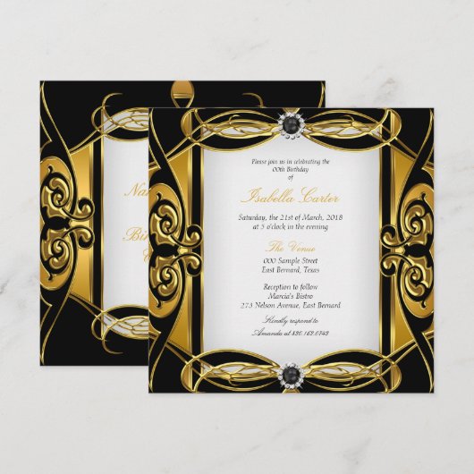 Elite Deco Golden Black Pearl White Birthday Party Kaart (Voorkant / Achterkant)