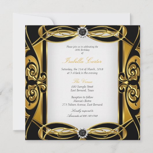 Elite Deco Golden Black Pearl White Birthday Party Kaart (Voorkant)