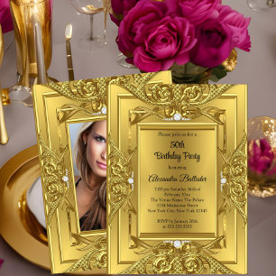 Elite Diamant Gouden Elegante Verjaardagsfeest Fot Kaart