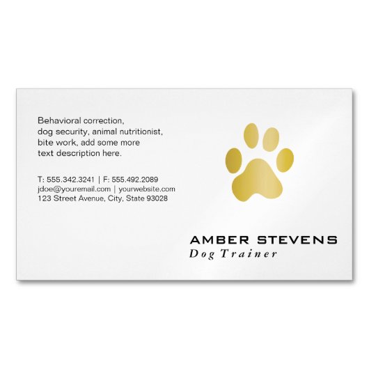 Elite Dog Trainer Golden Paw Magnetisch Visitekaartje (Voorkant)