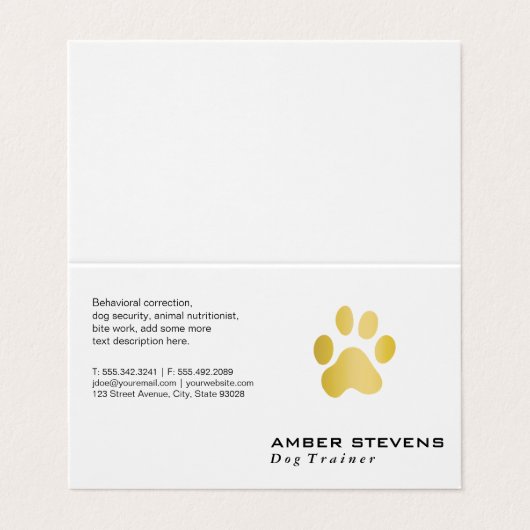 Elite Dog Trainer Golden Paw Visitekaartje (Buitenkant ongevouwen)