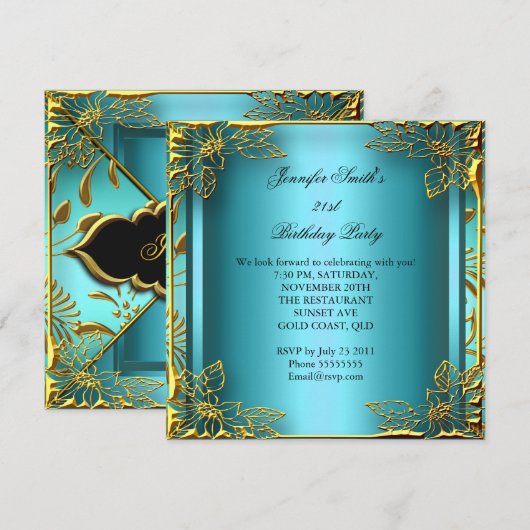 Elite Elegant Birthday Blauwgroen Gold Black Damas Kaart (Voorkant / Achterkant)