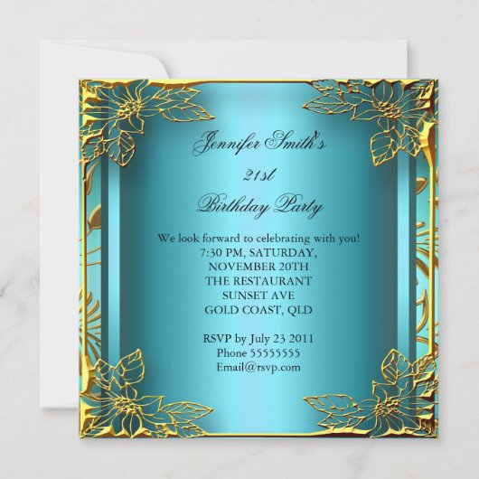 Elite Elegant Birthday Blauwgroen Gold Black Damas Kaart (Voorkant)