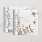 Elite Elegant Birthday Party Beige White Flowers Kaart (Voorkant / Achterkant)