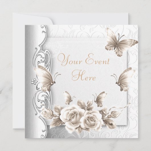 Elite Elegant Birthday Party Beige White Flowers Kaart (Voorkant)