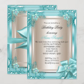 Elite Elegant Birthday Party Blauwgroen Cream Bow  Kaart (Voorkant / Achterkant)
