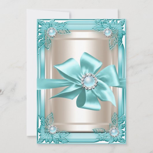 Elite Elegant Birthday Party Blauwgroen Cream Bow  Kaart (Achterkant)