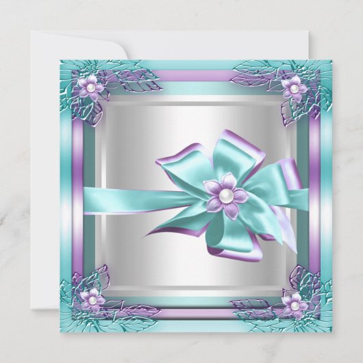 Elite Elegant Birthday Party Blauwgroen Paars Silv Kaart (Achterkant)