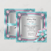 Elite Elegant Birthday Party Blauwgroen roze Silve Kaart (Voorkant / Achterkant)