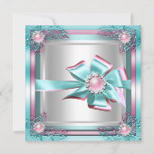 Elite Elegant Birthday Party Blauwgroen roze Silve Kaart (Achterkant)