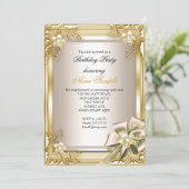 Elite Elegant Birthday Party Gold Cream Bow L Kaart (Staand voorkant)