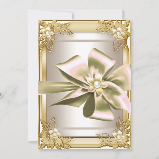 Elite Elegant Birthday Party Gold Cream Bow L Kaart (Achterkant)