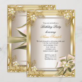 Elite Elegant Birthday Party Gold Cream Bow L Kaart (Voorkant / Achterkant)