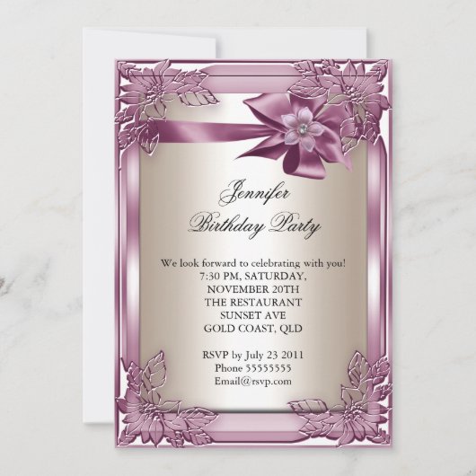 Elite Elegant Birthday Party Pink Cream Kaart (Voorkant)