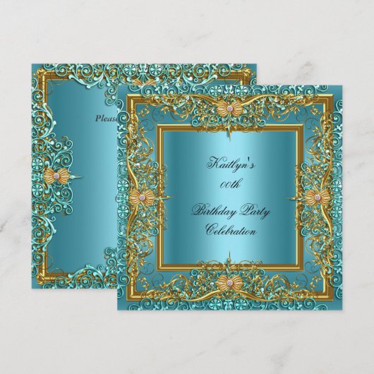 Elite Elegant Blauwgroen Gold op Gold Birthday Par Kaart (Voorkant / Achterkant)