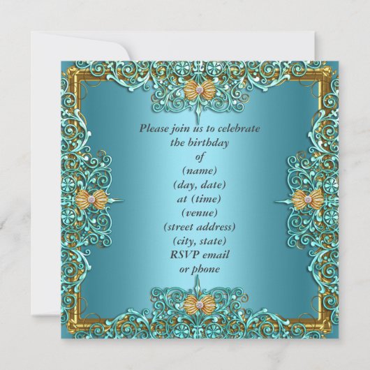 Elite Elegant Blauwgroen Gold op Gold Birthday Par Kaart (Achterkant)