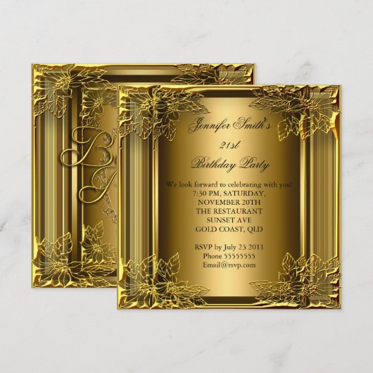 Elite Elegant Verjaardagsfeest Goud op Goud Kaart (Voorkant / Achterkant)