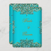 Elite Elegant Wedding  Blauwgroen Blue Gold Kaart (Voorkant / Achterkant)