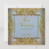 Elite Elegant Wedding Blue set beige Gold Kaart (Voorkant)