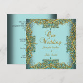 Elite Elegant Wedding  Blue Set Gold Kaart (Voorkant / Achterkant)