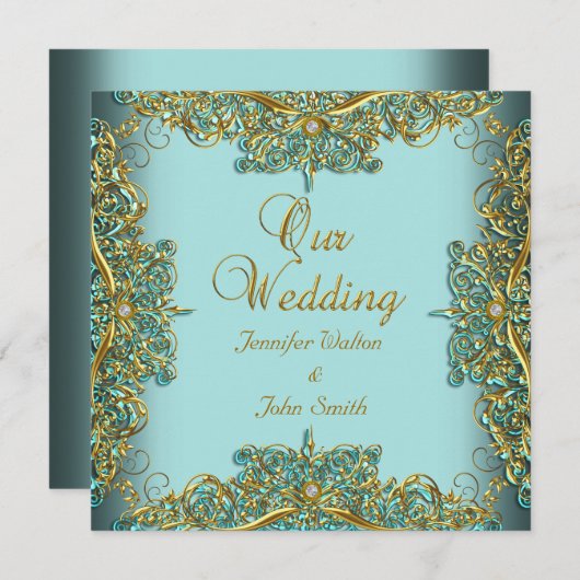 Elite Elegant Wedding Blue Set Gold Kaart (Voorkant / Achterkant)