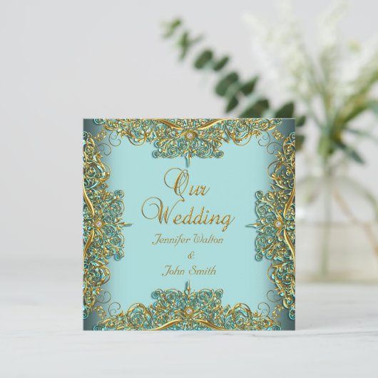 Elite Elegant Wedding  Blue Set Gold Kaart (Staand voorkant)