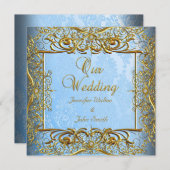 Elite Elegant Wedding Blue Set Gold Kaart (Voorkant / Achterkant)