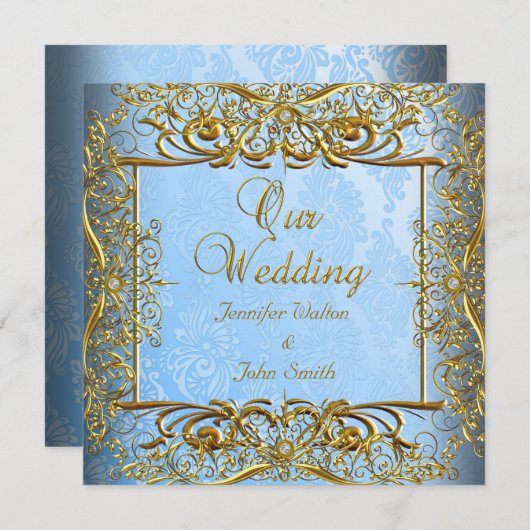 Elite Elegant Wedding Blue Set Gold Kaart (Voorkant / Achterkant)