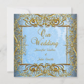 Elite Elegant Wedding Blue Set Gold Kaart (Voorkant)