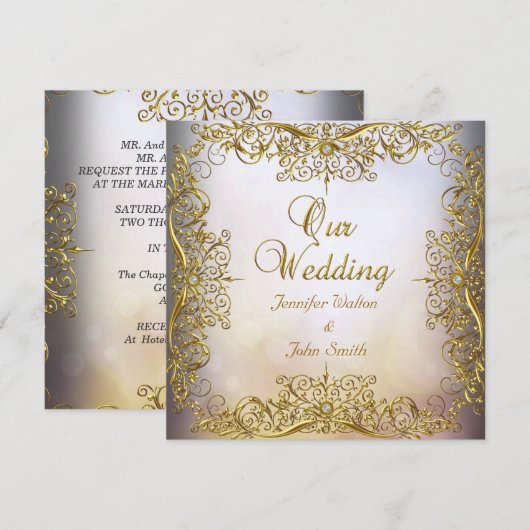 Elite Elegante Trouwset Beige Goud Kaart (Voorkant / Achterkant)