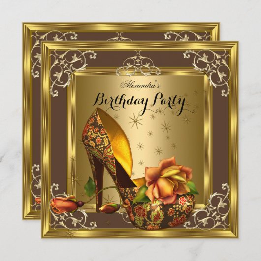 Elite Gold Brown Rozen op hoog niveau - Birthday p Kaart (Voorkant / Achterkant)