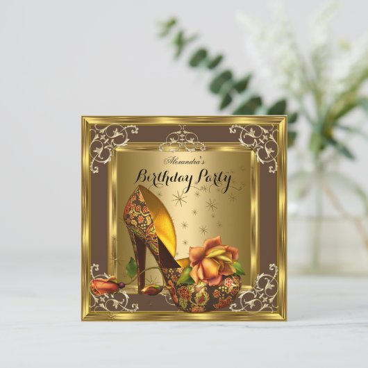 Elite Gold Brown Rozen op hoog niveau - Birthday p Kaart (Staand voorkant)