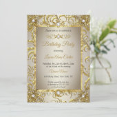 Elite Gold Damask Cream Pearl Birthday Party Kaart (Staand voorkant)