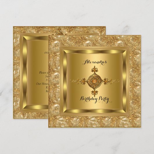 Elite Gold Diamond Jewel Elegant Birthday Party Kaart (Voorkant / Achterkant)