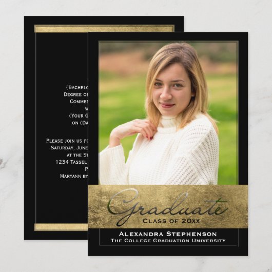 Elite Gold Foil Cutout Effect Foto Afstuderen Kaart (Voorkant / Achterkant)