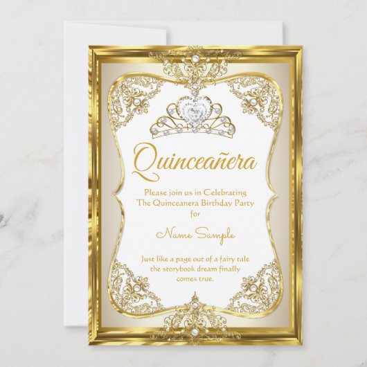 Elite Gold White beige Cream Princess Quinceanera Kaart (Voorkant)