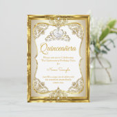 Elite Gold White beige Cream Princess Quinceanera Kaart (Staand voorkant)