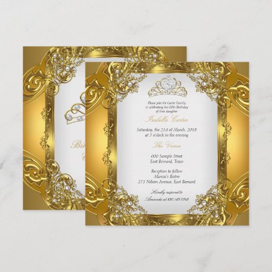 Elite Golden White Pearl Lace Tiara Birthday 2 Kaart (Voorkant / Achterkant)